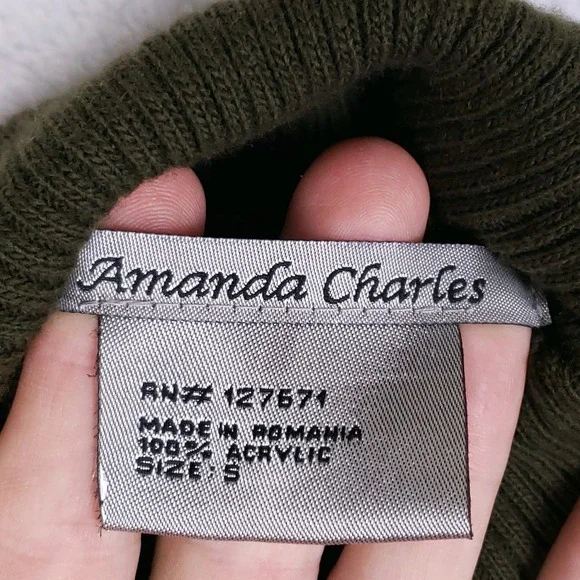 Amanda Charles Sweater Dress Small Olive Green Turtleneck Knit Military Chic - Picture 4 of 8